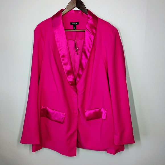 Torrid Studio Refined Crepe Satin Lapel Blazer Womens Plus 3X Pink Peacock - Picture 1 of 13